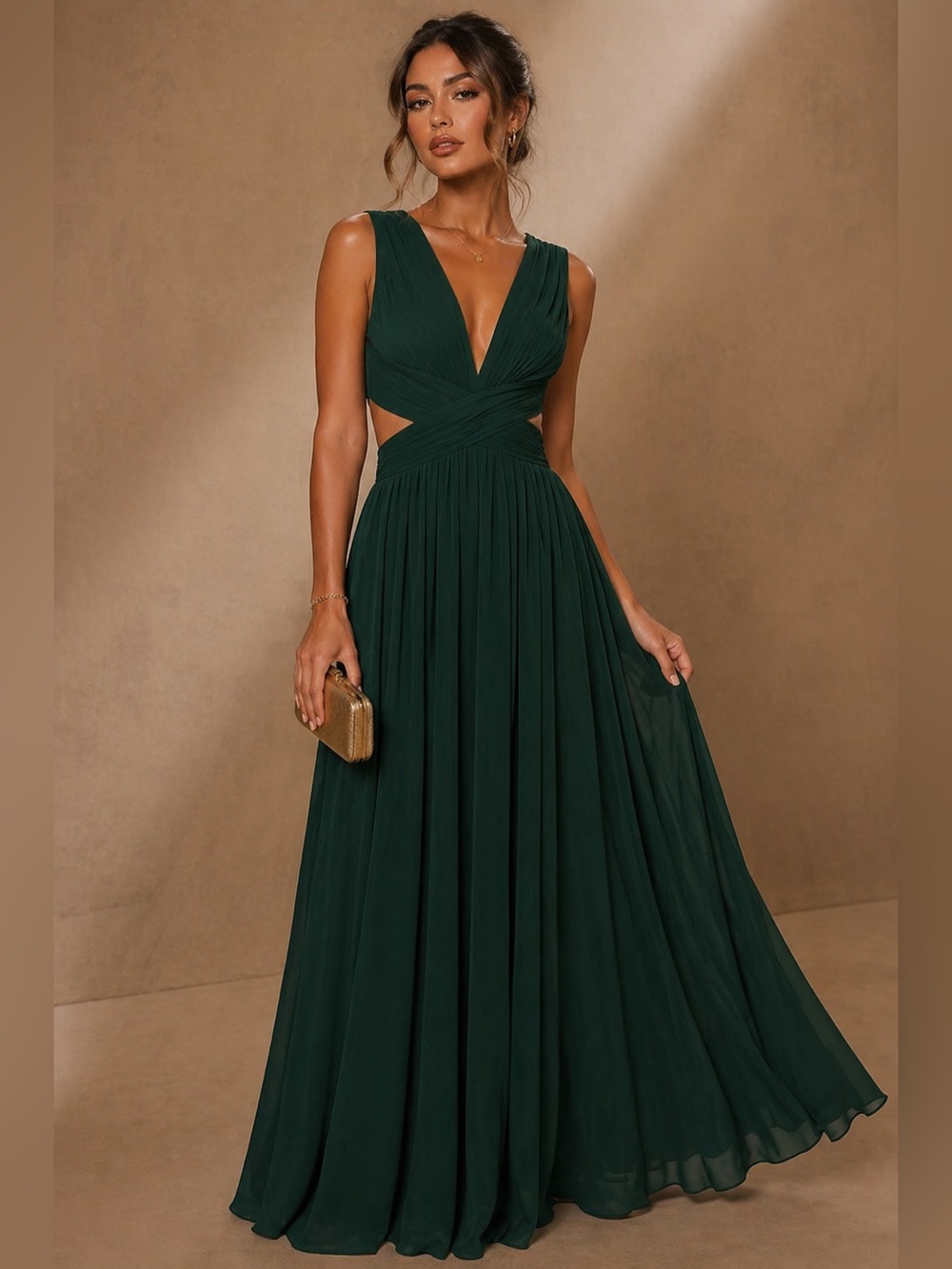 Lulus Vivid Imagination dark Green Formal Bridesmaid Wedding Guest Cutout Maxi